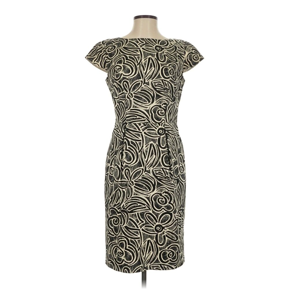 Chetta B Black & Cream Graphic Print Sheath Dress Size 4
